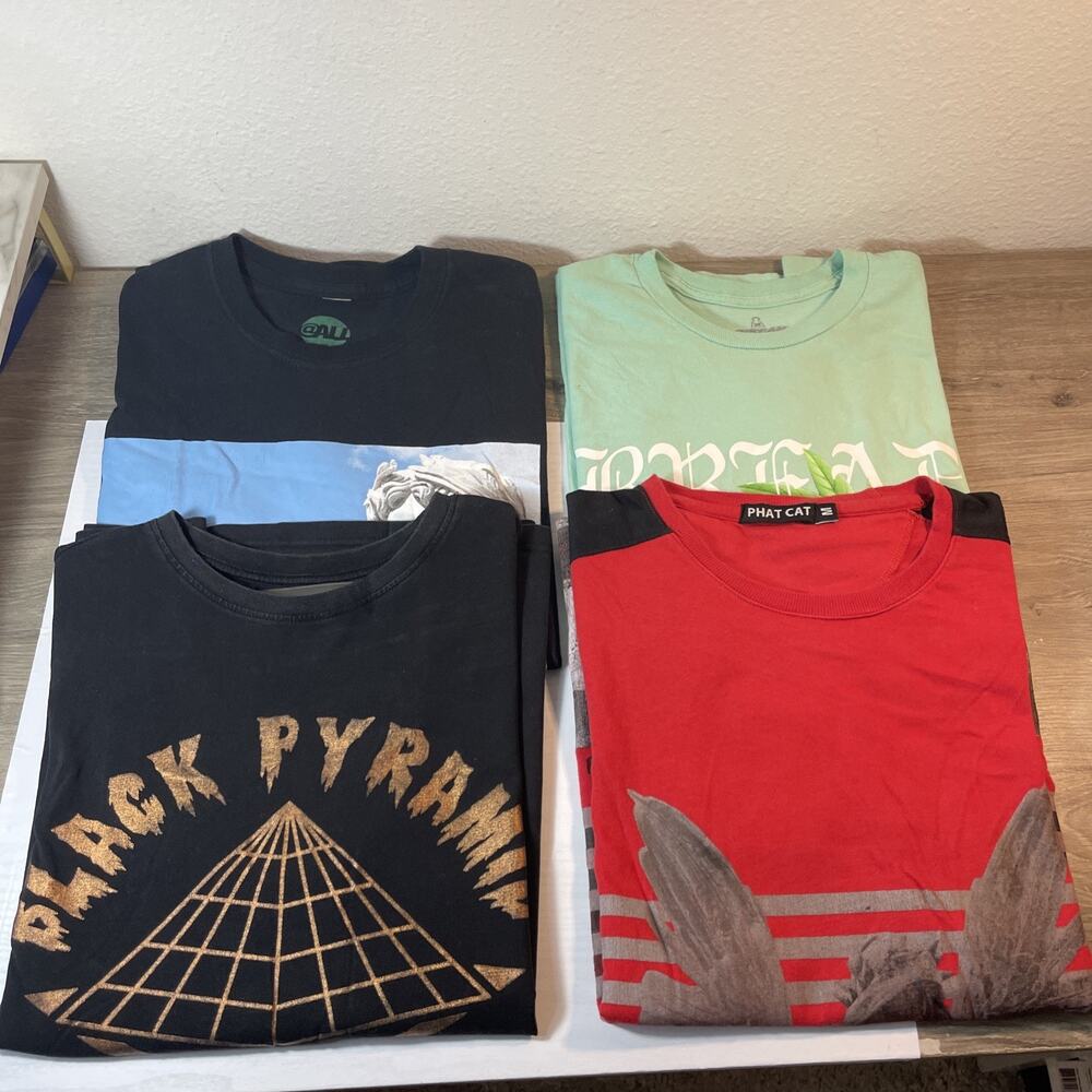 Men’s Graphic T-Shirt Lot Size M Black Pyramid Phat Cat @ALL Bread Gang Hip Hop